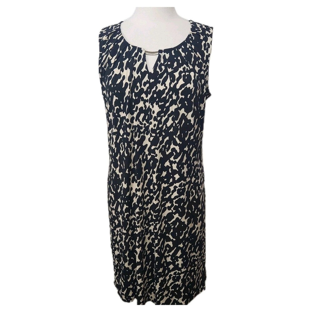 Dana Buchman DRESS M Sleeveless Stretch keyhole neck shift Black/Tan Pullover